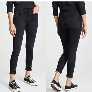AGOLDE Sophie Crop High Rise Jeans Distressed Raw Chewed hem Black Size 24